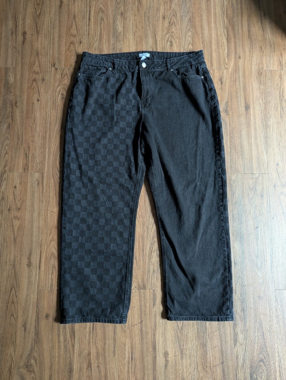 Forever 21 Black Two-Tone Checkerboard Wide Leg Jeans